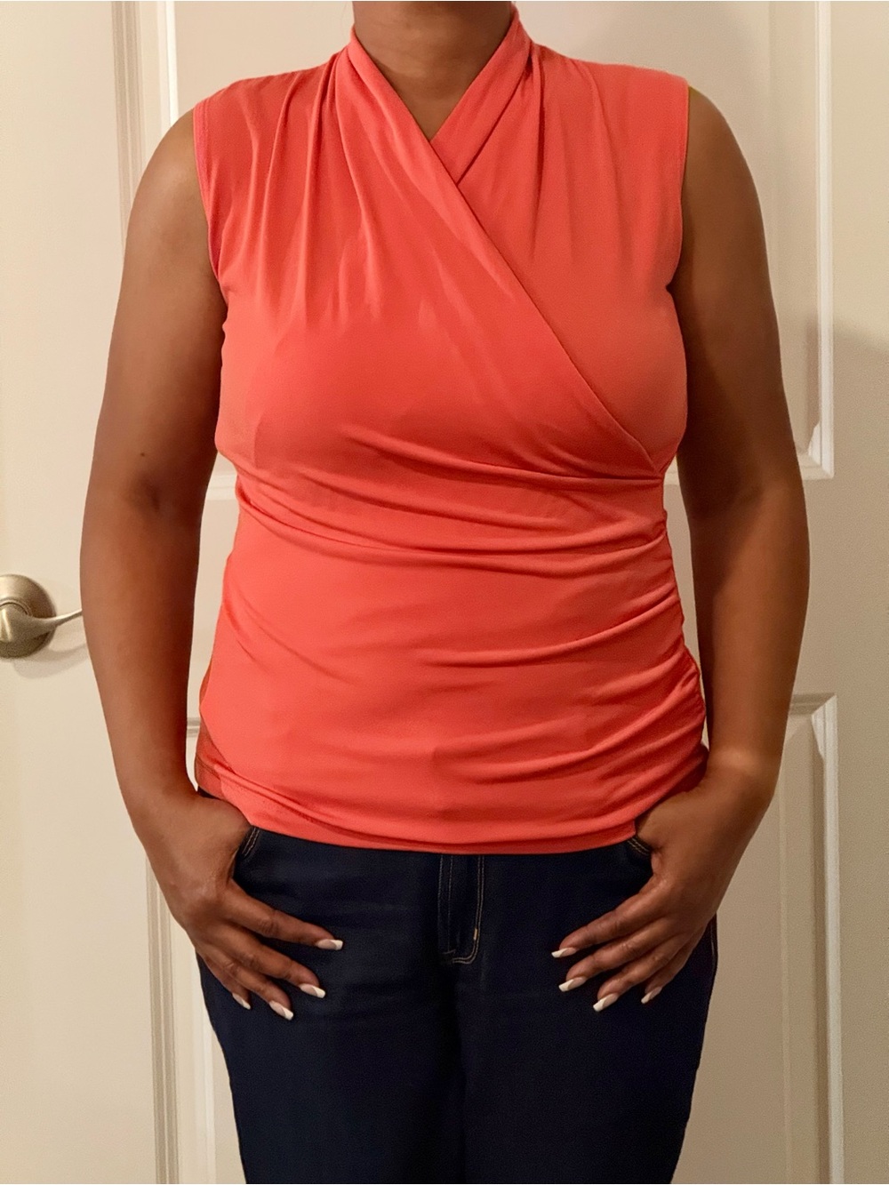 Dress Barn Coral Sleeveless Surplice Top